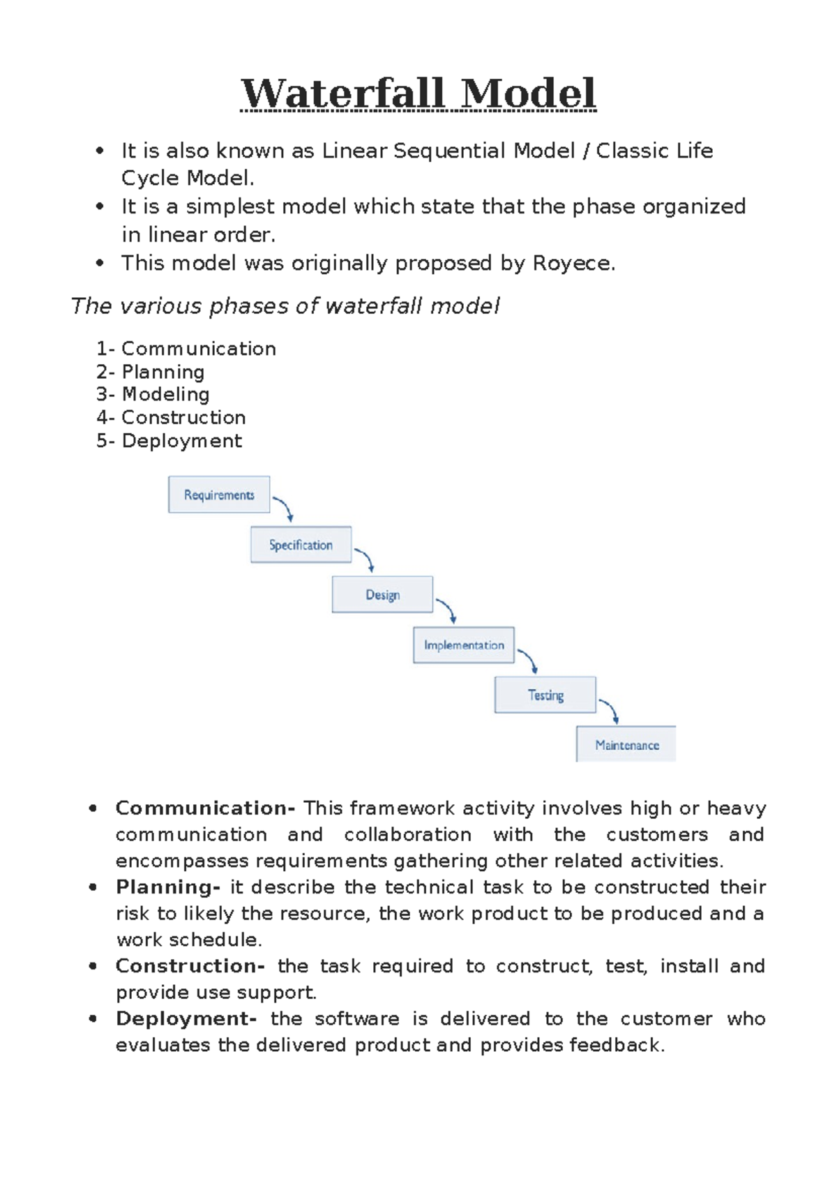 Waterfall Model - Waterfall Model It is also known as Linear Sequential ...