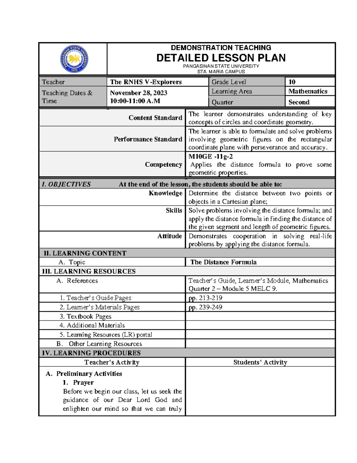 Revised-LP - distance formula - DEMONSTRATION TEACHING DETAILED LESSON ...