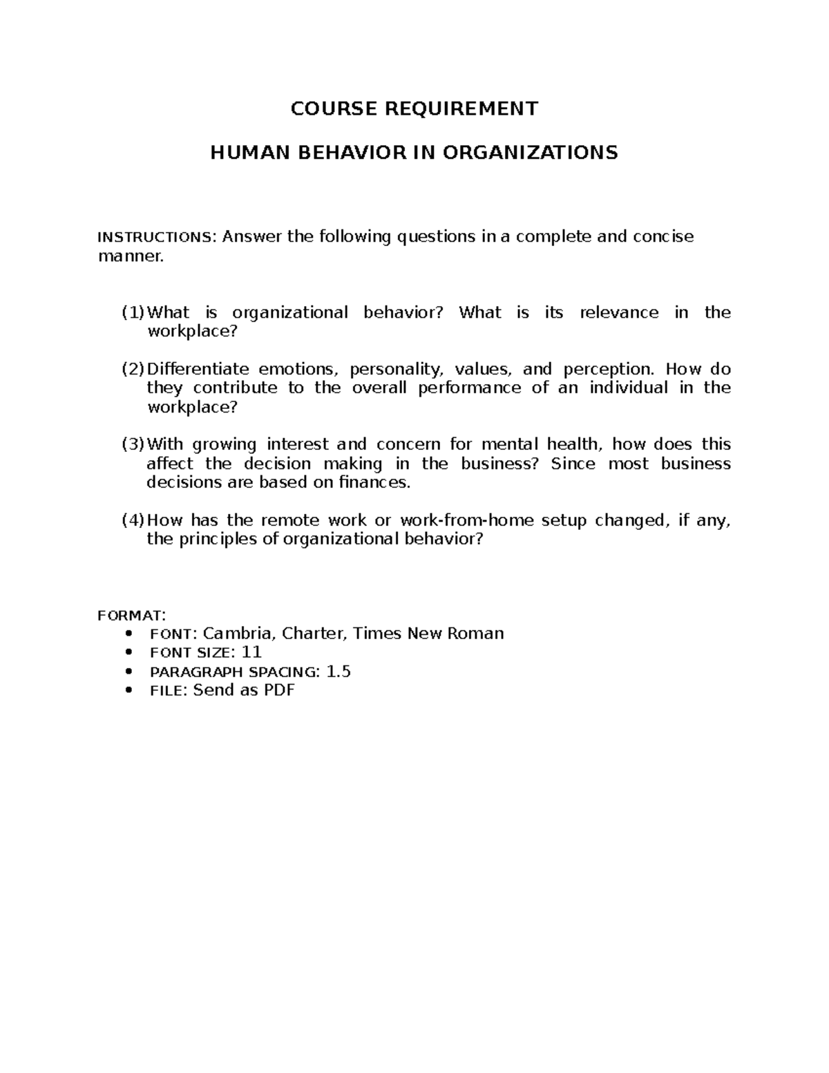 ORG. Human Behavior - Course Requirement - COURSE REQUIREMENT HUMAN ...