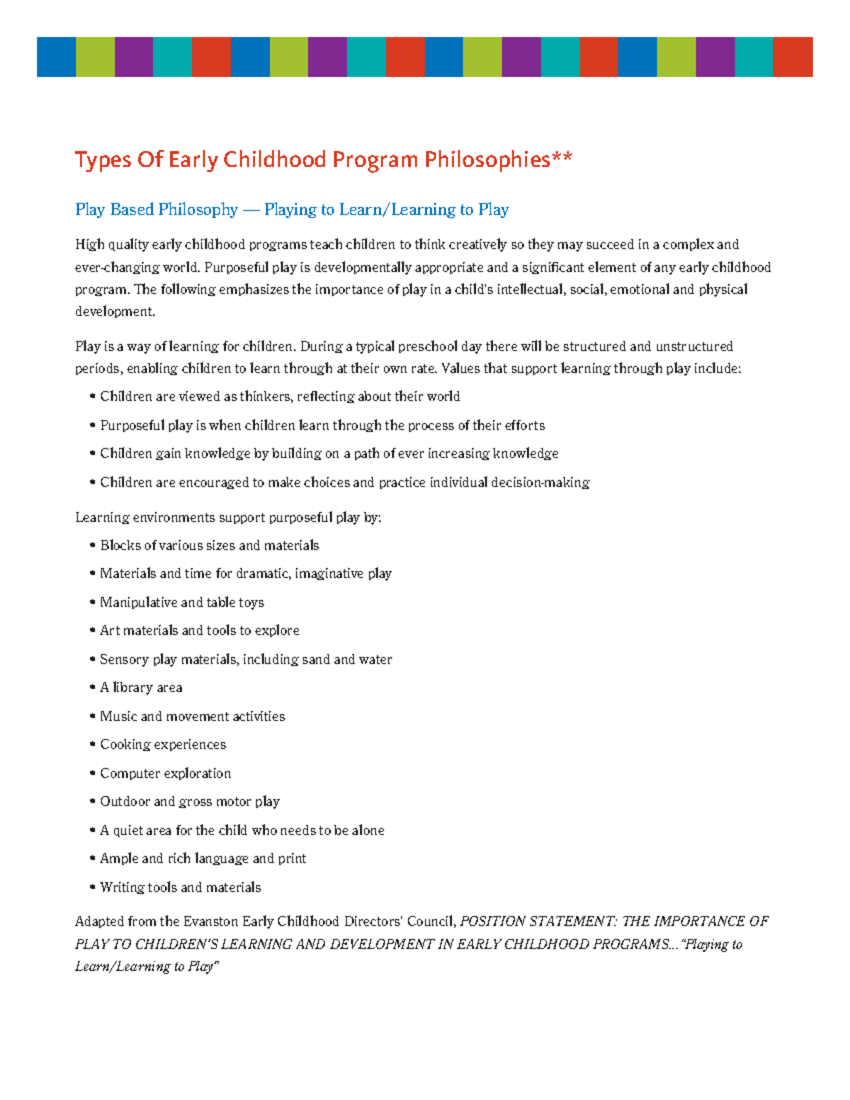 Early childhood progam philosophies Types Of Early Childhood Program