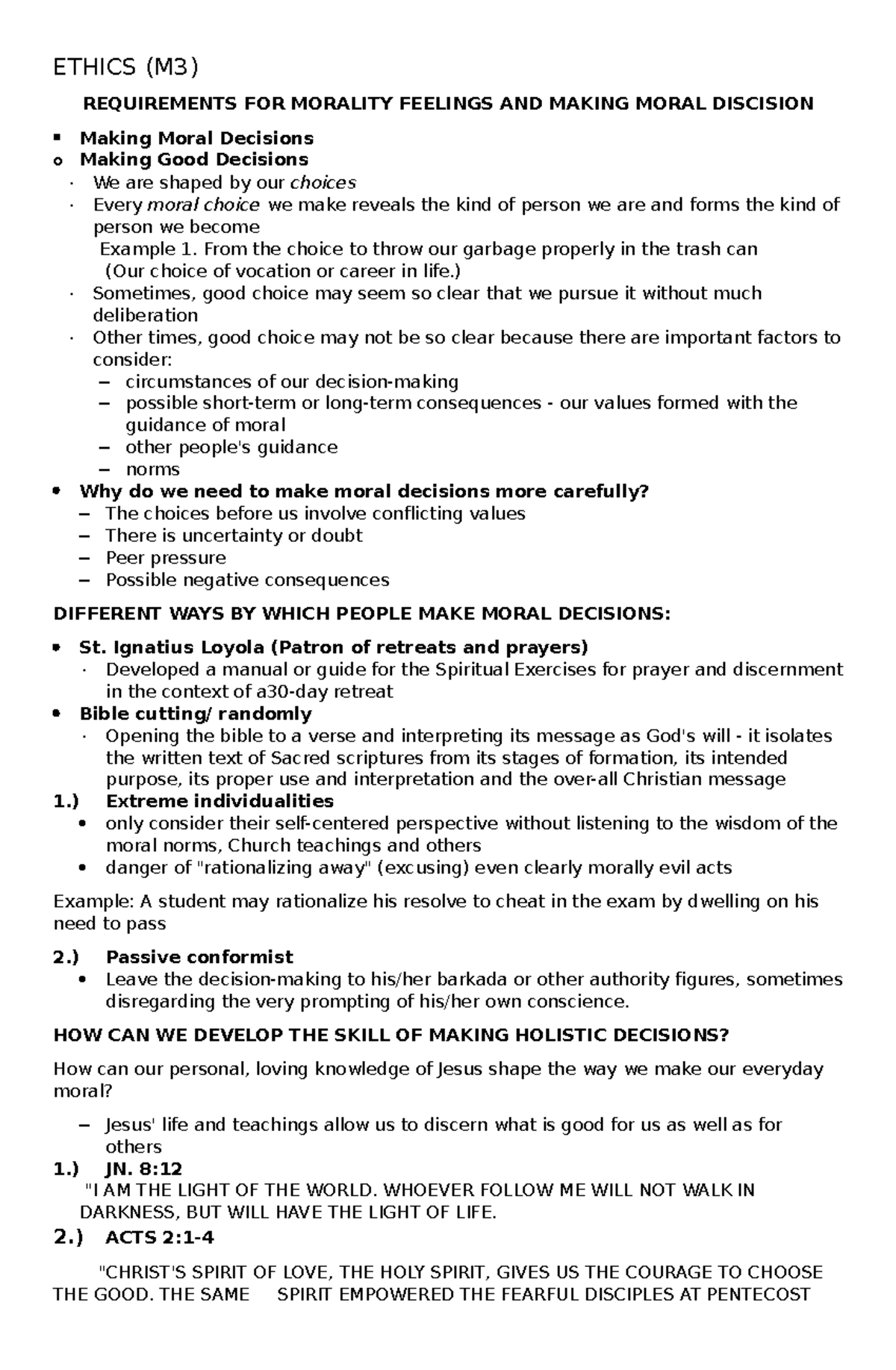 Ethics M3 N/a ETHICS (M3) REQUIREMENTS FOR MORALITY FEELINGS AND