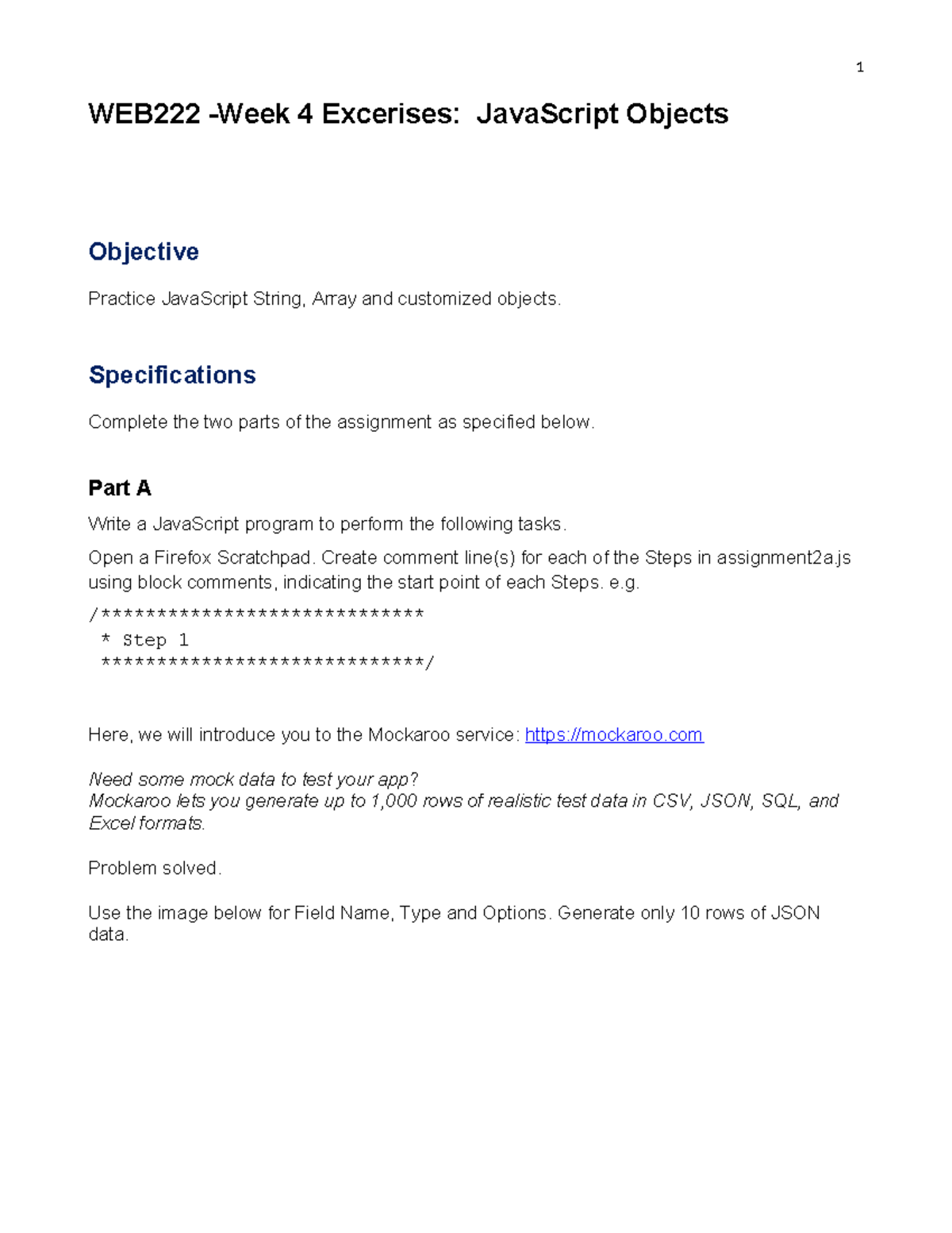 WEB222-Week4exercise - WEB222 -Week 4 Excerises: JavaScript Objects ...