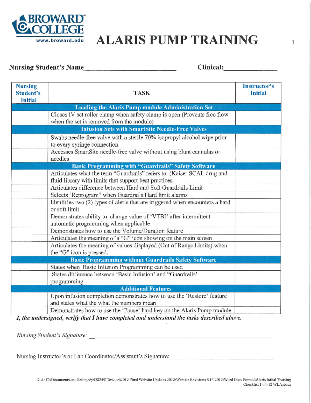 Alaris Pump Check List lab NUR1020 Studocu