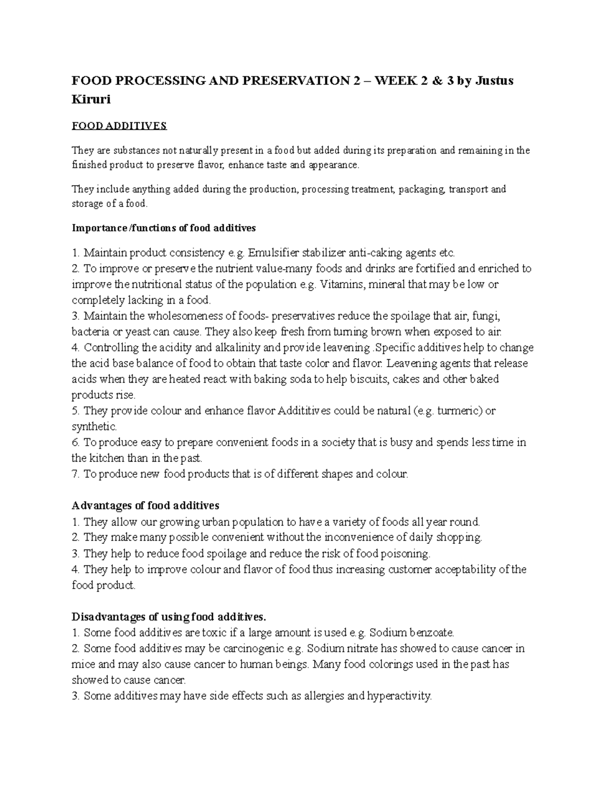 FPP2 WEEK 2 Notes FOOD PROCESSING AND PRESERVATION 2 WEEK 2 & 3