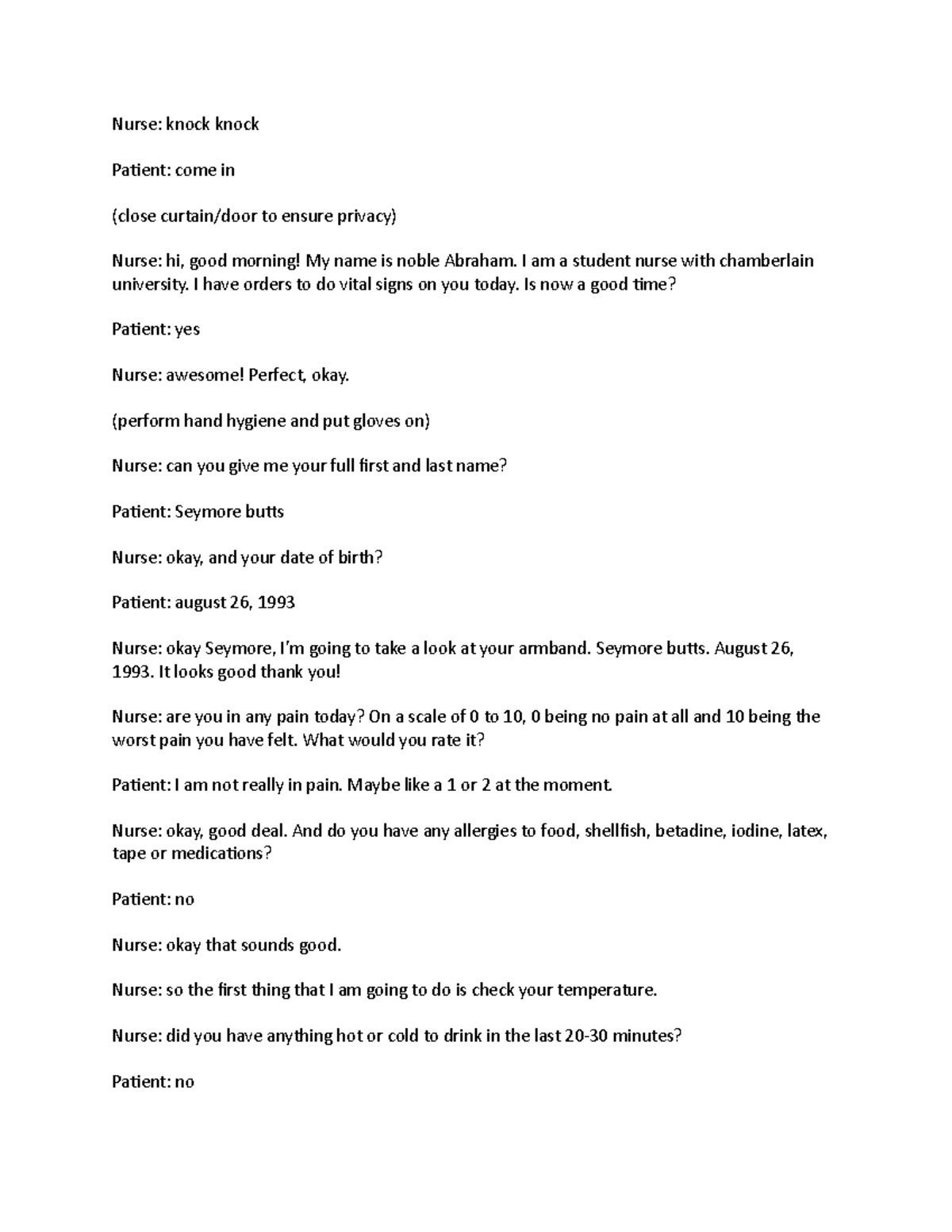 NR 224 Vitals Check off Nov 2020 - Nurse: knock knock Paient: come in ...