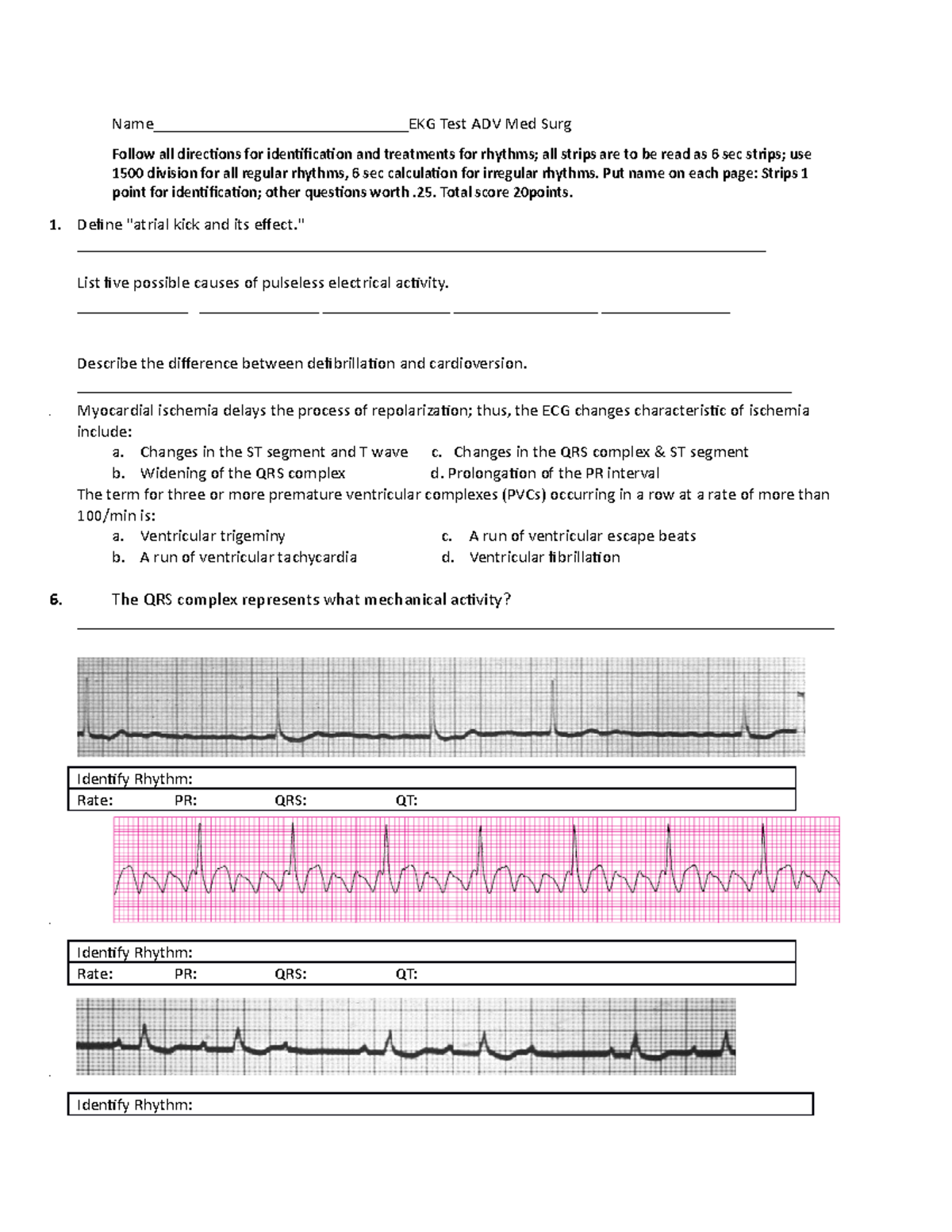 EKG Test Fall 2021 Fundamentals of nursing practice questions