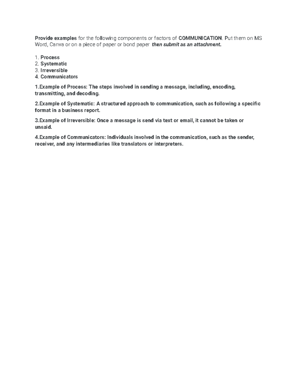 Activity #1 Nature OF Communication - Provide examples for the ...