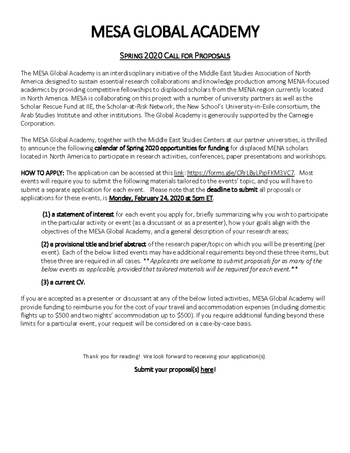 MESA Global Academy Call for Proposals Spring 2020 2 - MESA GLOBAL ...