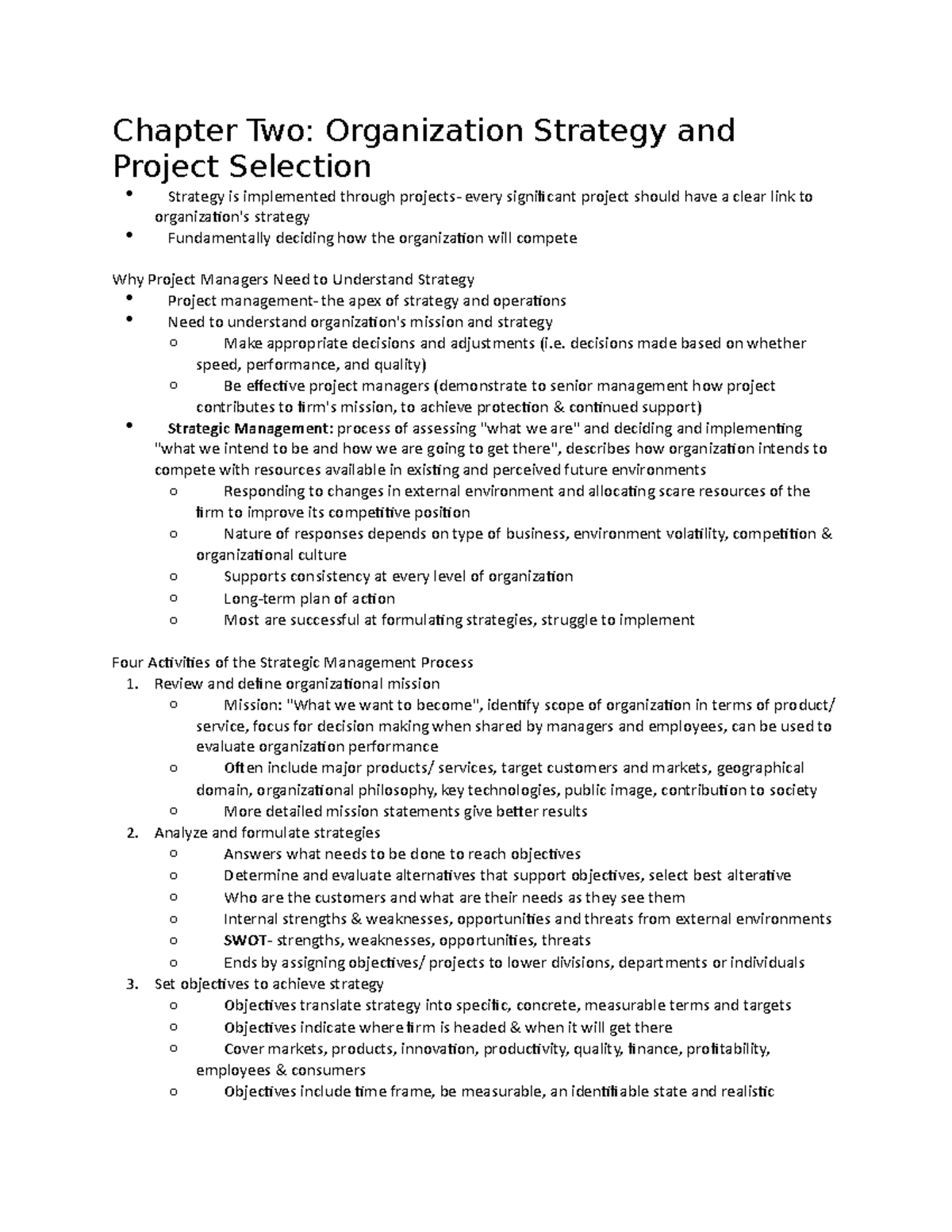 MGMT 3011 Chapter TWO - Chapter Two: Organization Strategy and Project ...
