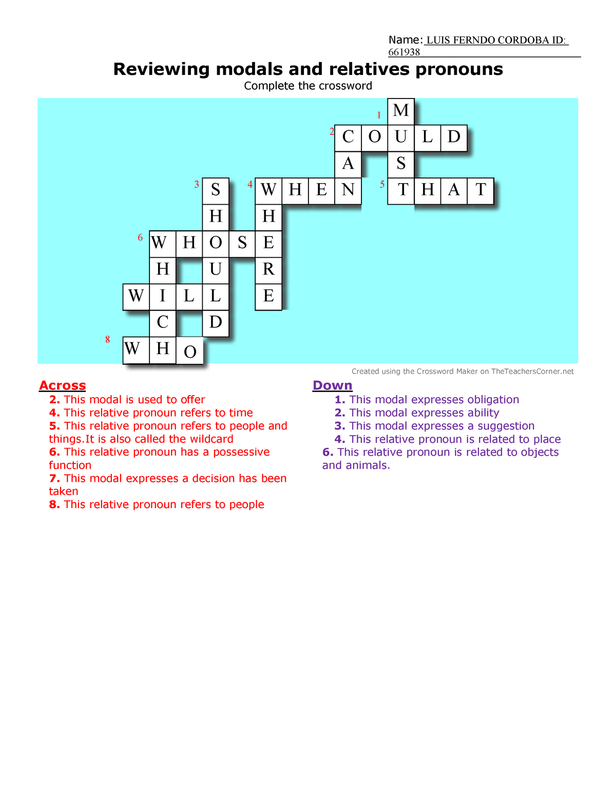 Crossword huguhgh Created using the Crossword Maker on
