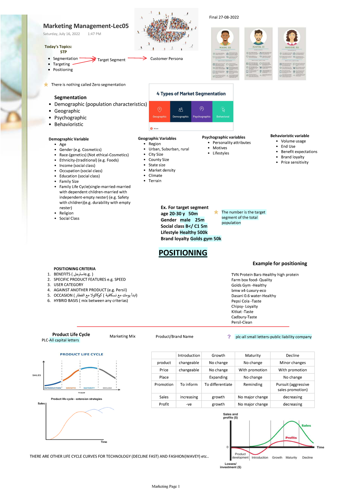 Marketing Notes 16 07 2022 - Today's Topics: Segmentation Targeting ...