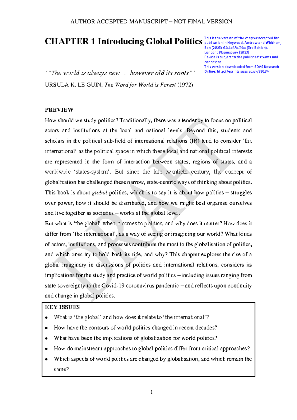 Global Politics 2 - Irjdjajana - CHAPTER 1 Introducing Global Politics ...