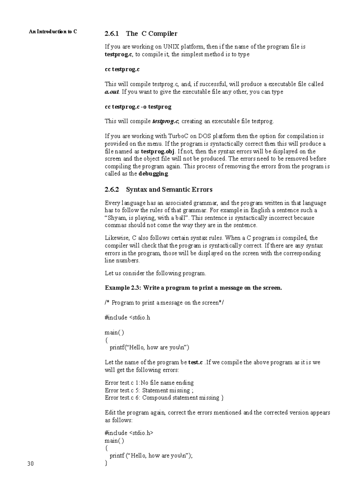 30 - The c compiler - 30 An Introduction to C 2.6 The C Compiler If you ...
