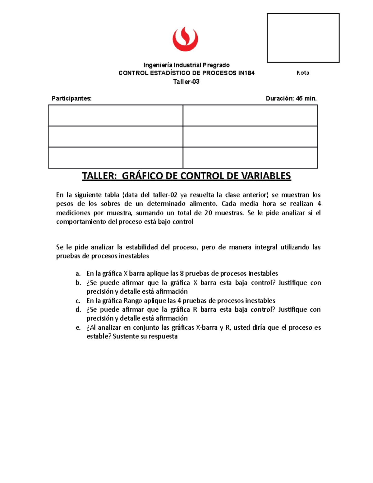 CEP Taller 03 2021-01 Grafico Control Variables XS-IRm - Ingeniería ...