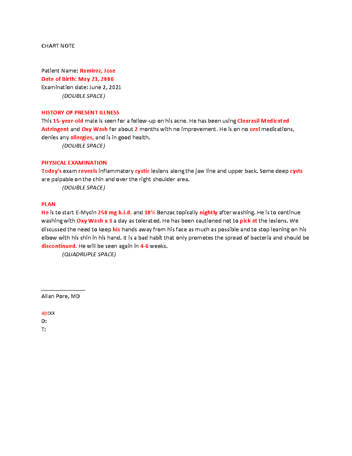 Proof 0 - Study harder and smarter! - CHART NOTE Patient Name: Ramirez ...