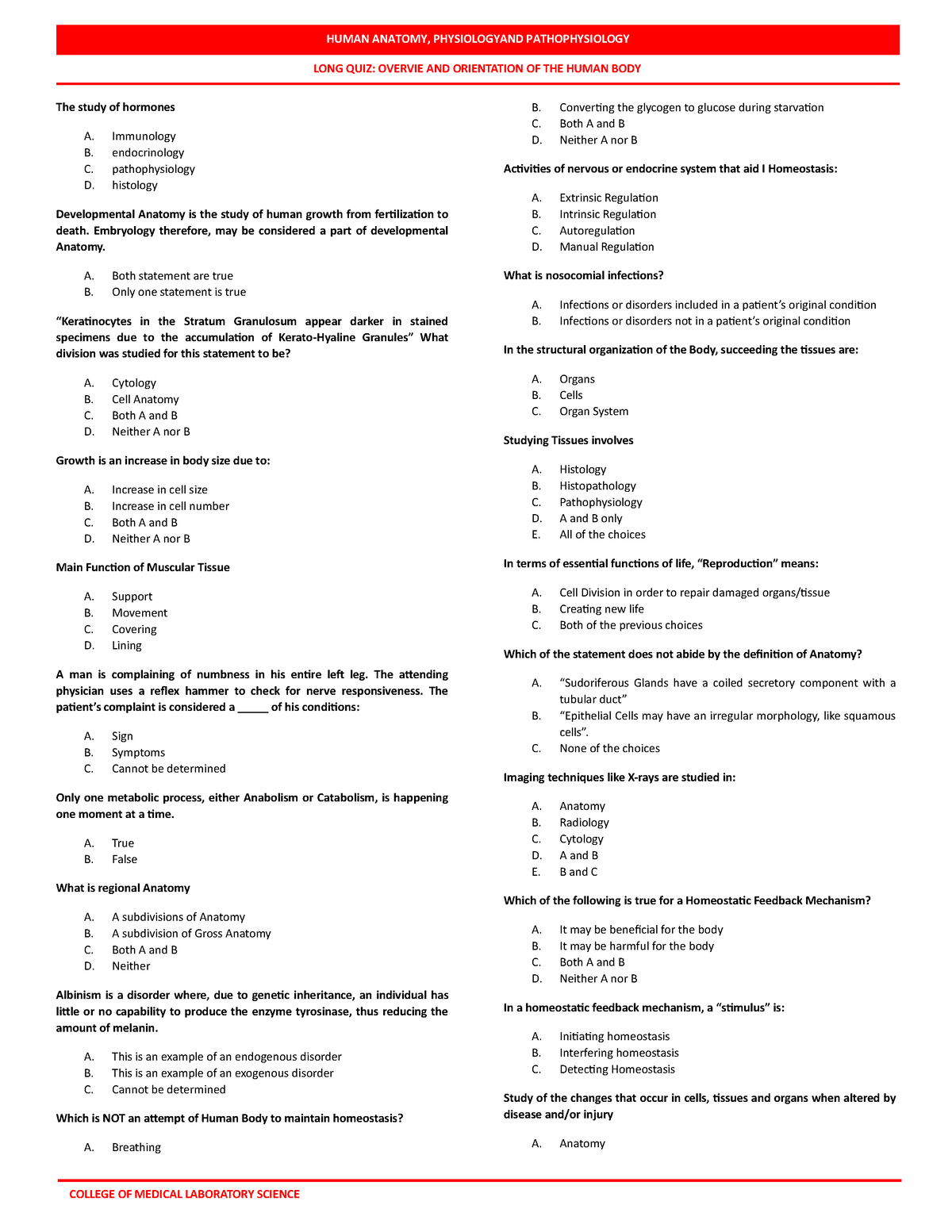 LONG-QUIZ-1 - ANAPHY - LONG QUIZ: OVERVIE AND ORIENTATION OF THE HUMAN ...