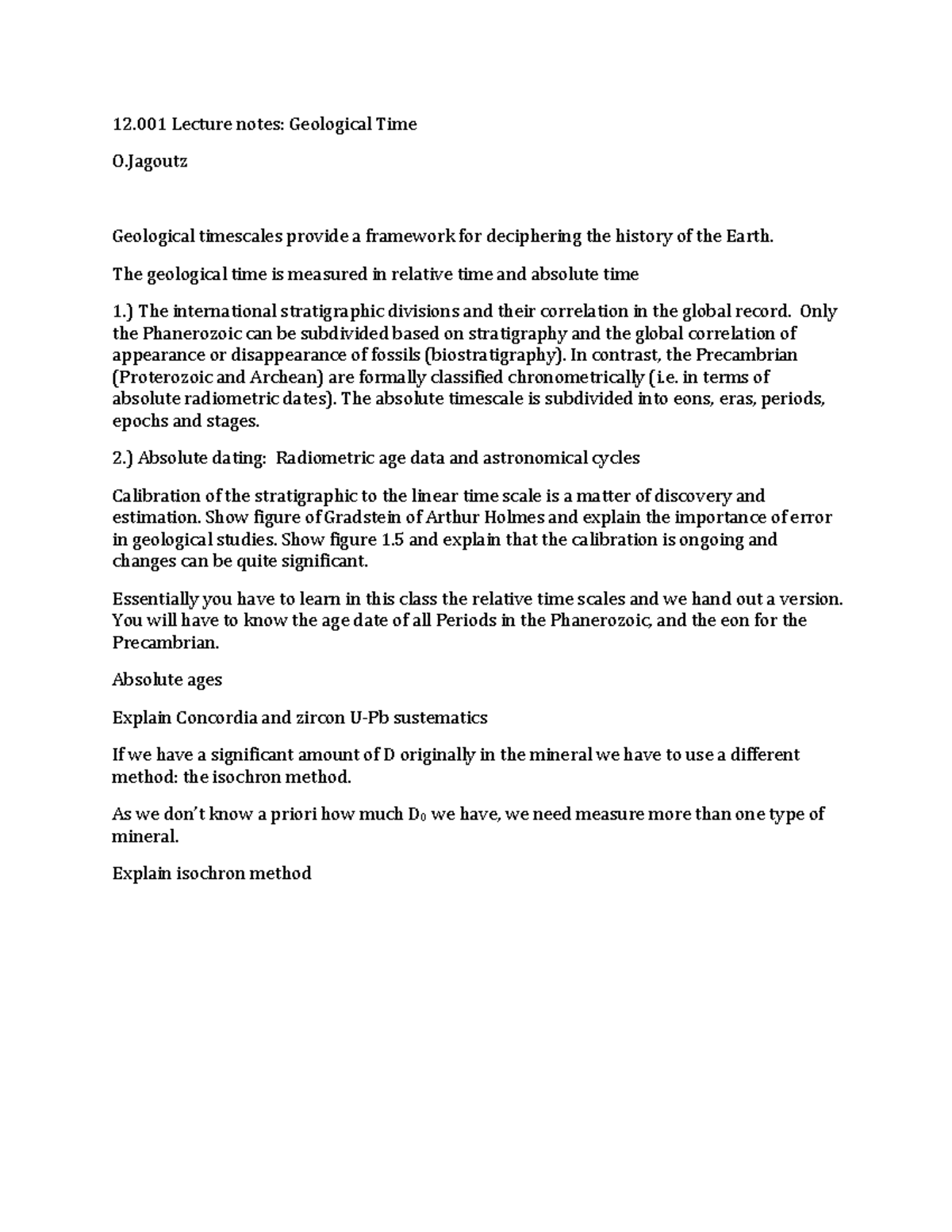 geological science notes 1.2 - 12 Lecture notes: Geological Time O ...
