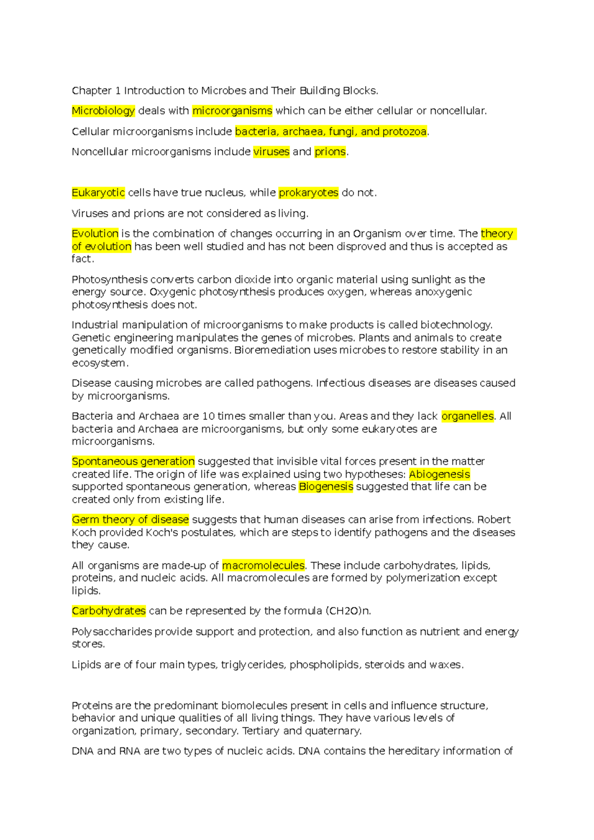 Microbiology Test 1 Chapter Summaries - Chapter 1 Introduction To ...