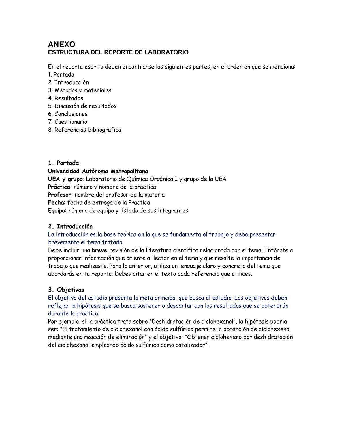 Anexo Estructura Reporte ANEXO ESTRUCTURA DEL REPORTE DE LABORATORIO En El Reporte Escrito