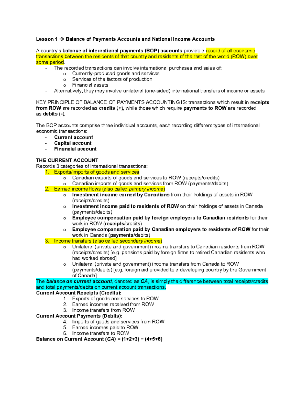 Final Exam Review - Lecture notes Weeks 1 to 12 - Lesson 1 à Balance of ...