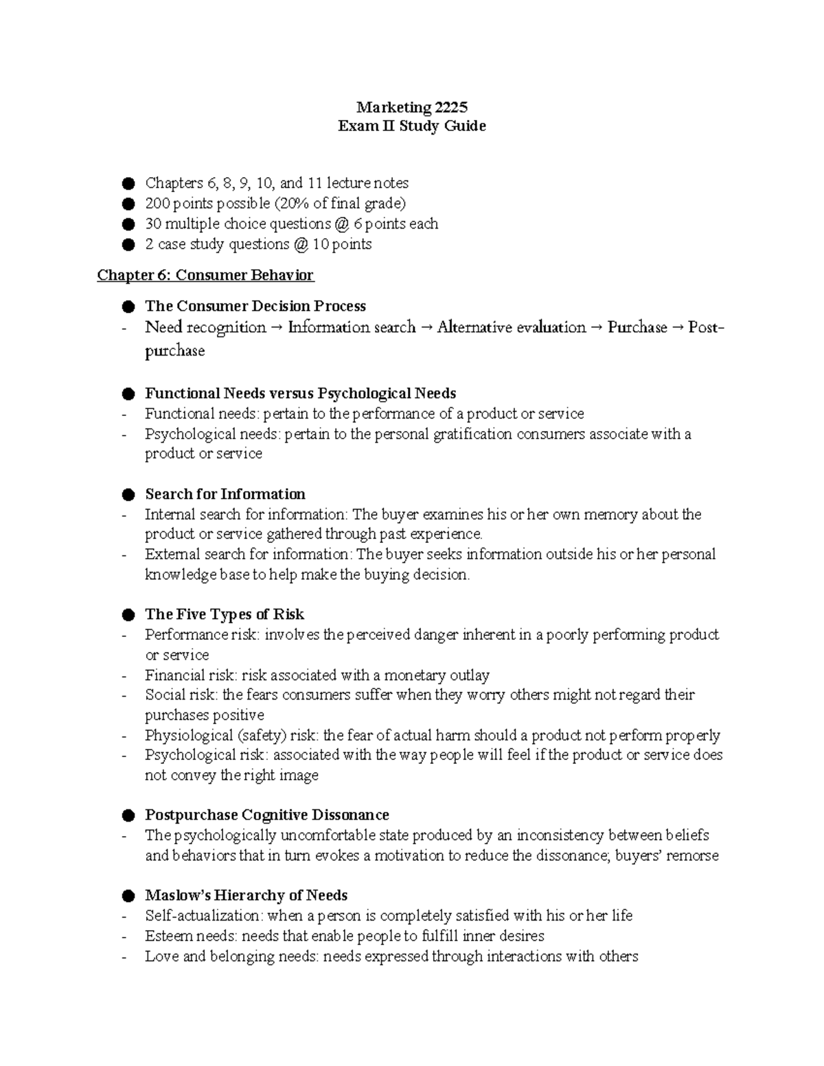 Marketing 2225 Exam 2 Study Guide - Marketing Exam II Study Guide ...
