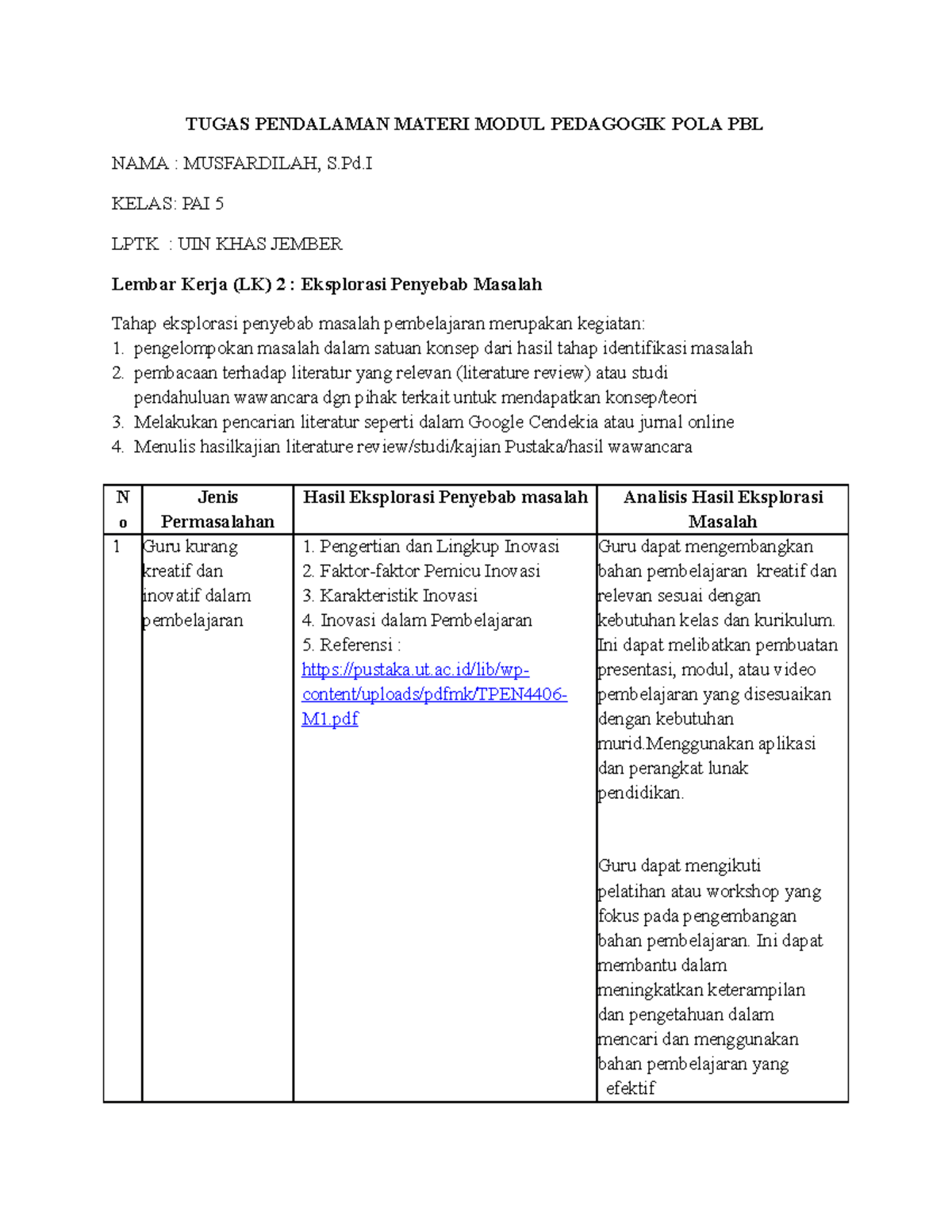 LK 2 PBL - Ppg - TUGAS PENDALAMAN MATERI MODUL PEDAGOGIK POLA PBL NAMA ...