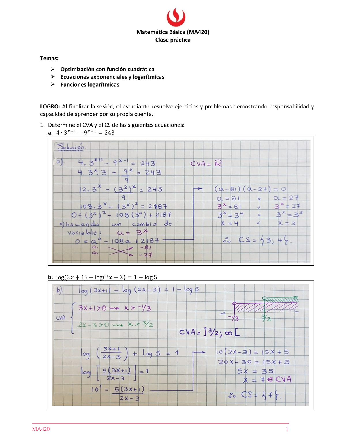 Solucionario - Clase Práctica 12 - Matem·tica B·sica (MA420) Clase Pr ...