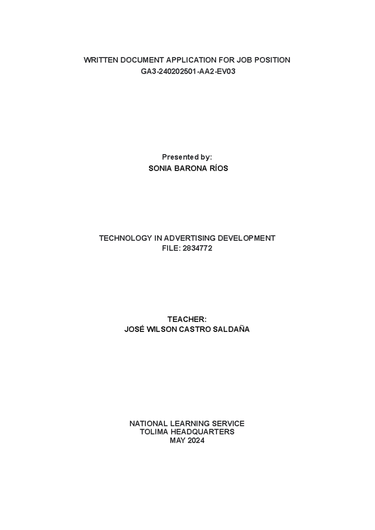 Documento Escrito Postulaci N De Trabajo Desarrollo Publicitario Written Document