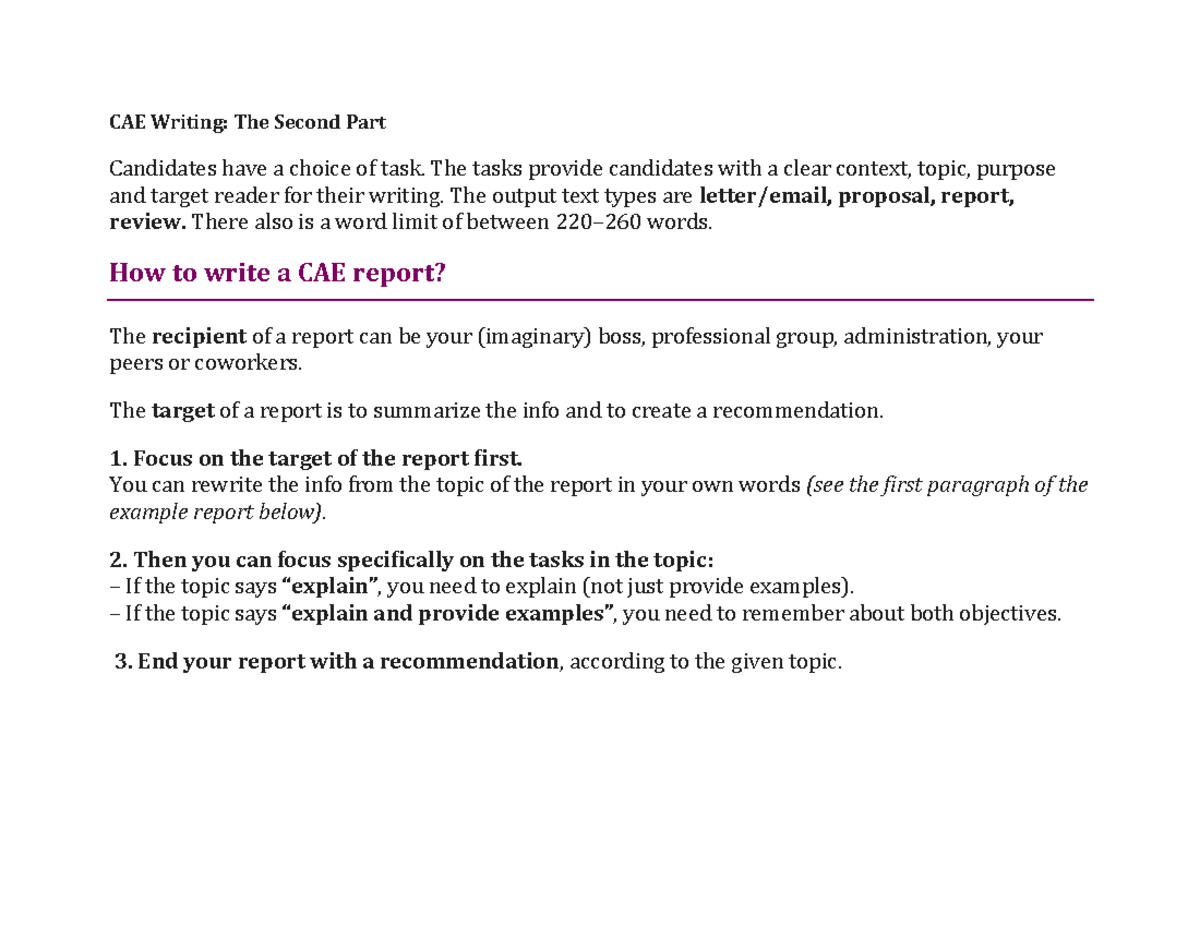 How to write a report Model CAE Writing The Second Part Candidates