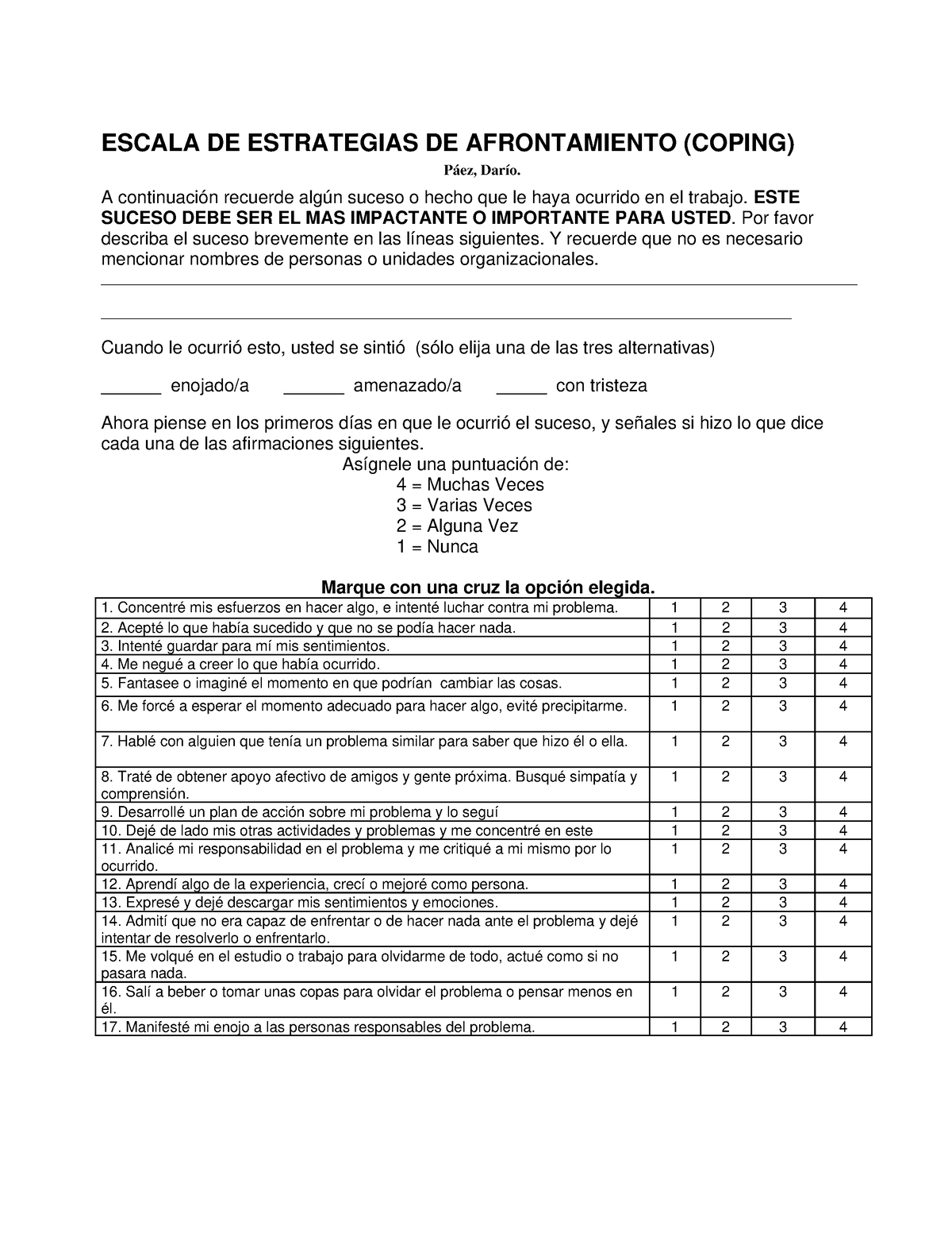 Coping Escala De Estrategias De Afrontamiento Escala De Estrategias
