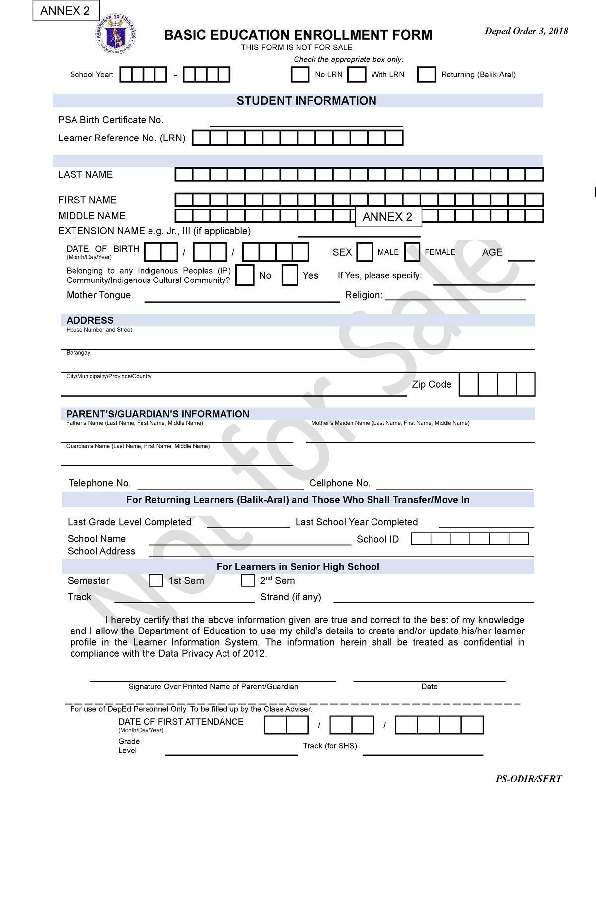 Annex 2 Basic Education Enrolment Form DO 3 2018 - BASIC EDUCATION ...