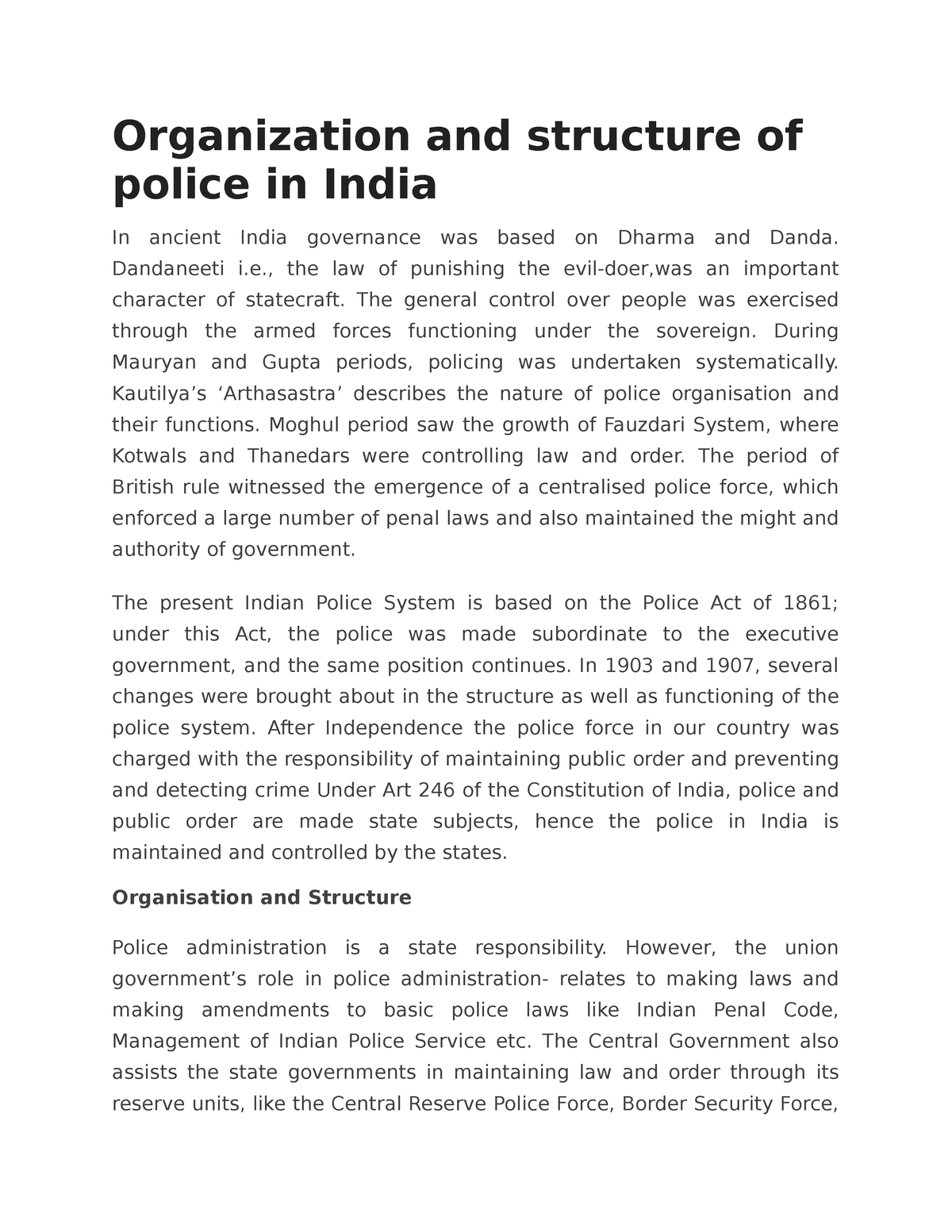 Organization And Structure Of Police In India - Organization And ...