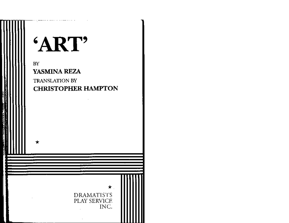 Art, by Yasmina Reza - YASMINA REZA TRANSLATION CHRISTOPHER HAMPTON