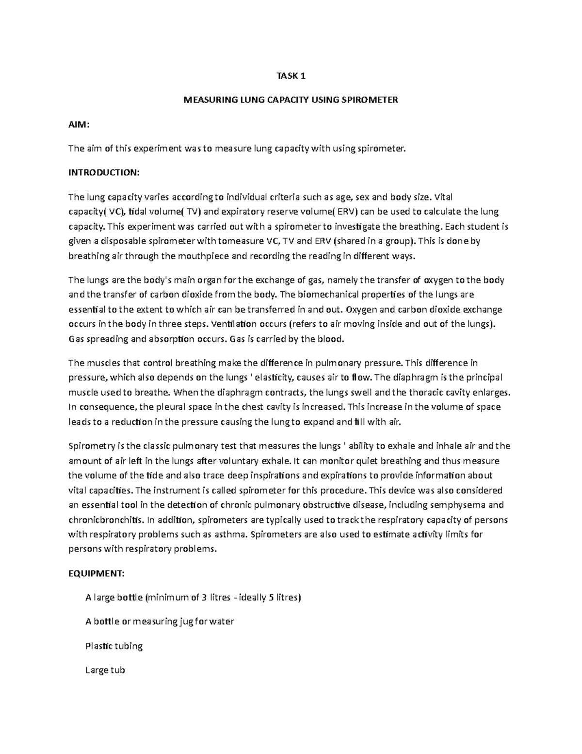 spirometer experiment lab report