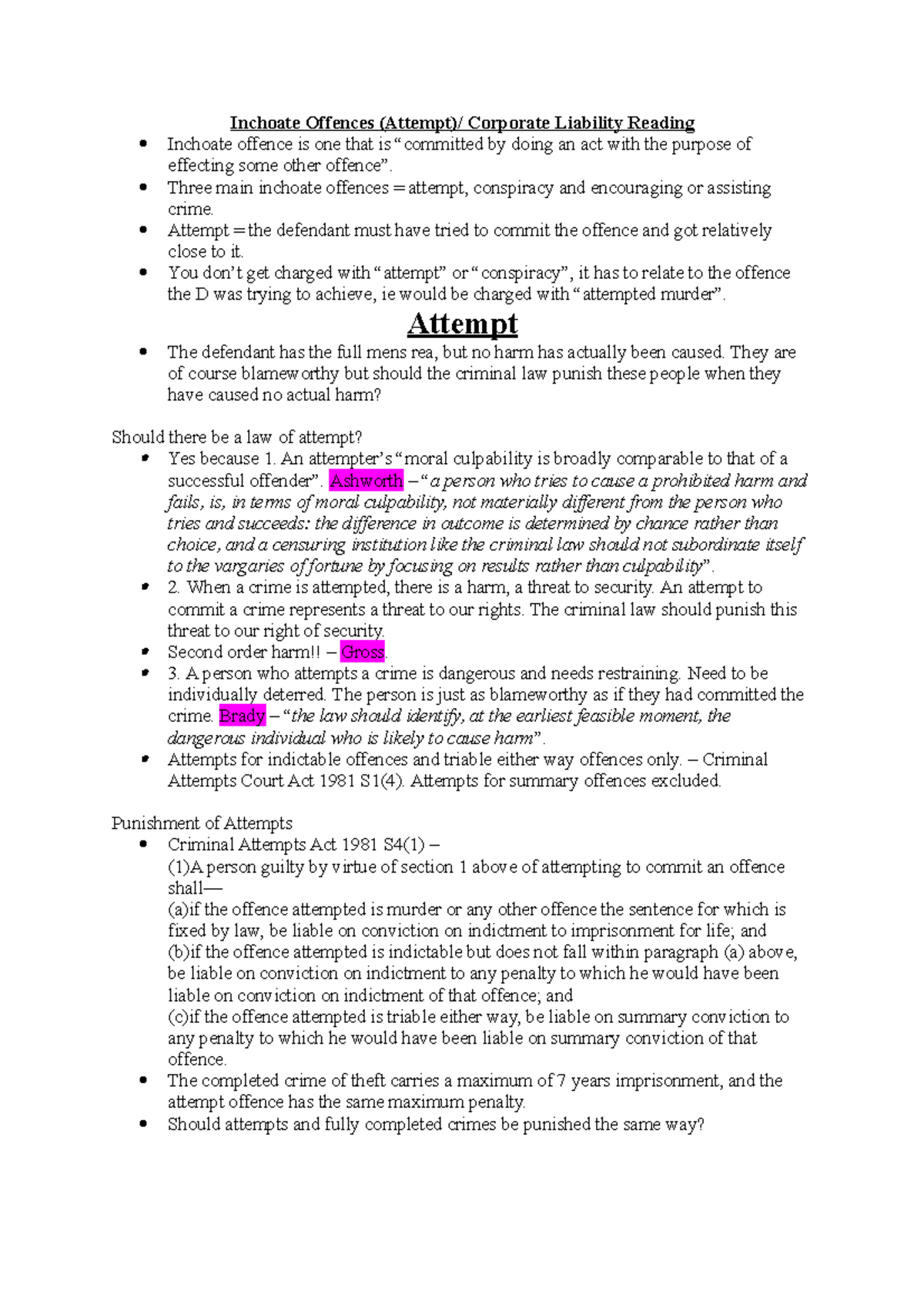 Inchoate Offences - Inchoate Offences (Attempt)/ Corporate Liability ...