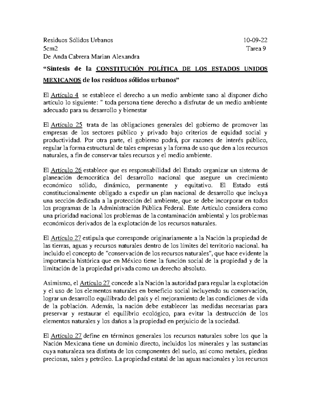 Tarea 9 Síntesis de la Constitución Política DE LOS Estados Unidos ...