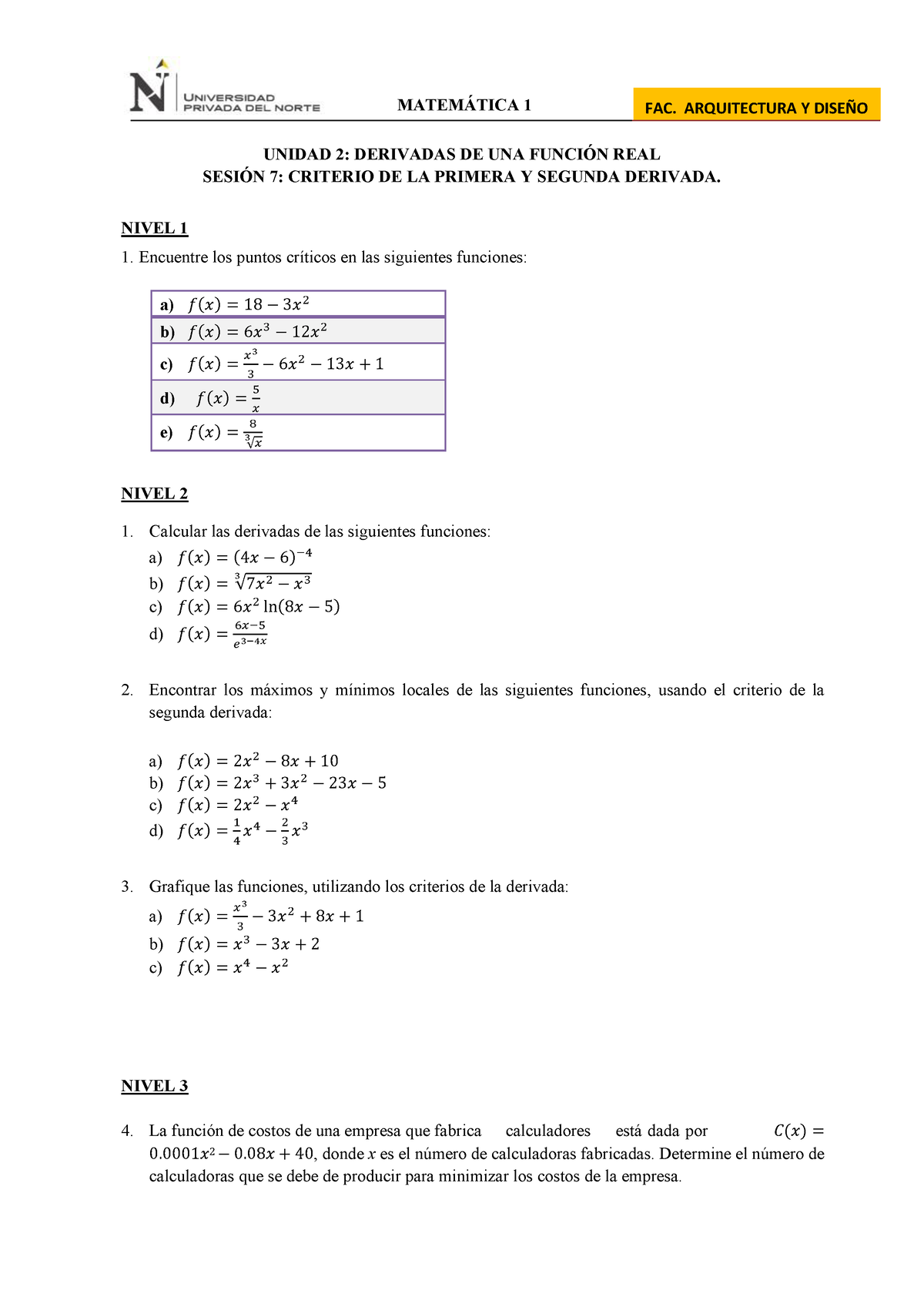 Sesión 7: Criterio De La Primera Y La Segunda Derivada - UNIDAD 2 ...