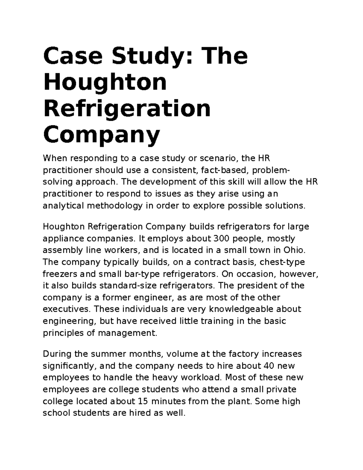 Case Study 2 it was good Case Study The Houghton Refrigeration