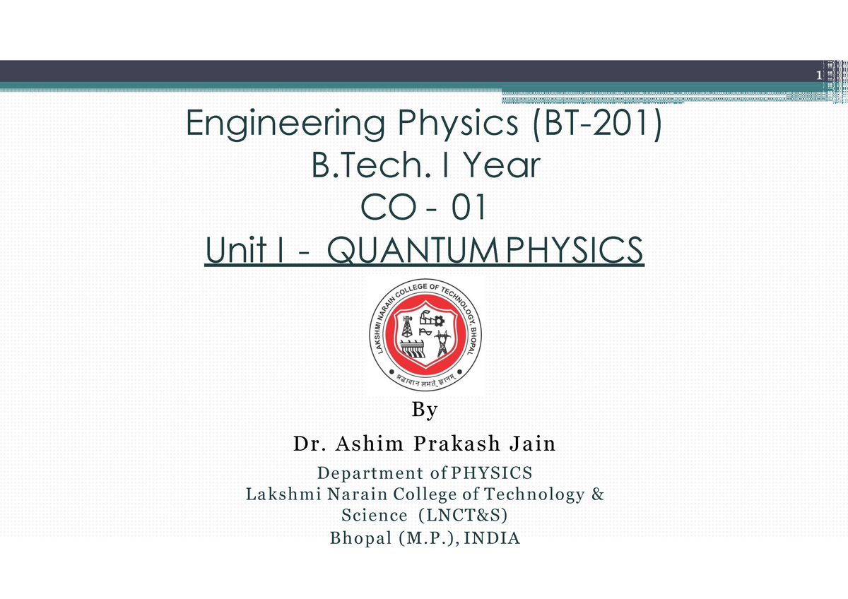 Engineering Physics BT 201 B - Engineering Physics (BT-201) B. I Year ...