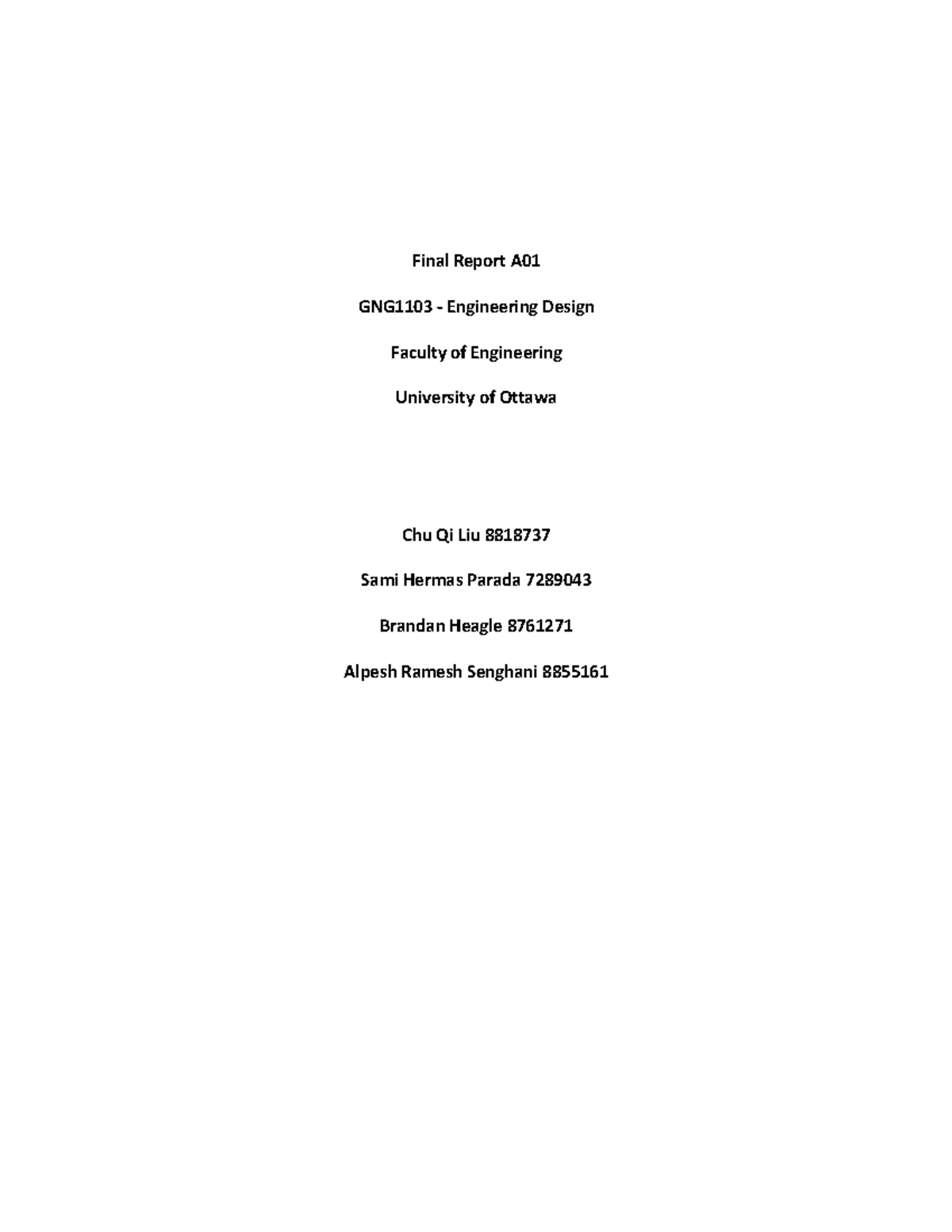 Final 2019, questions and answers - Final Report A01 GNG1103 ...