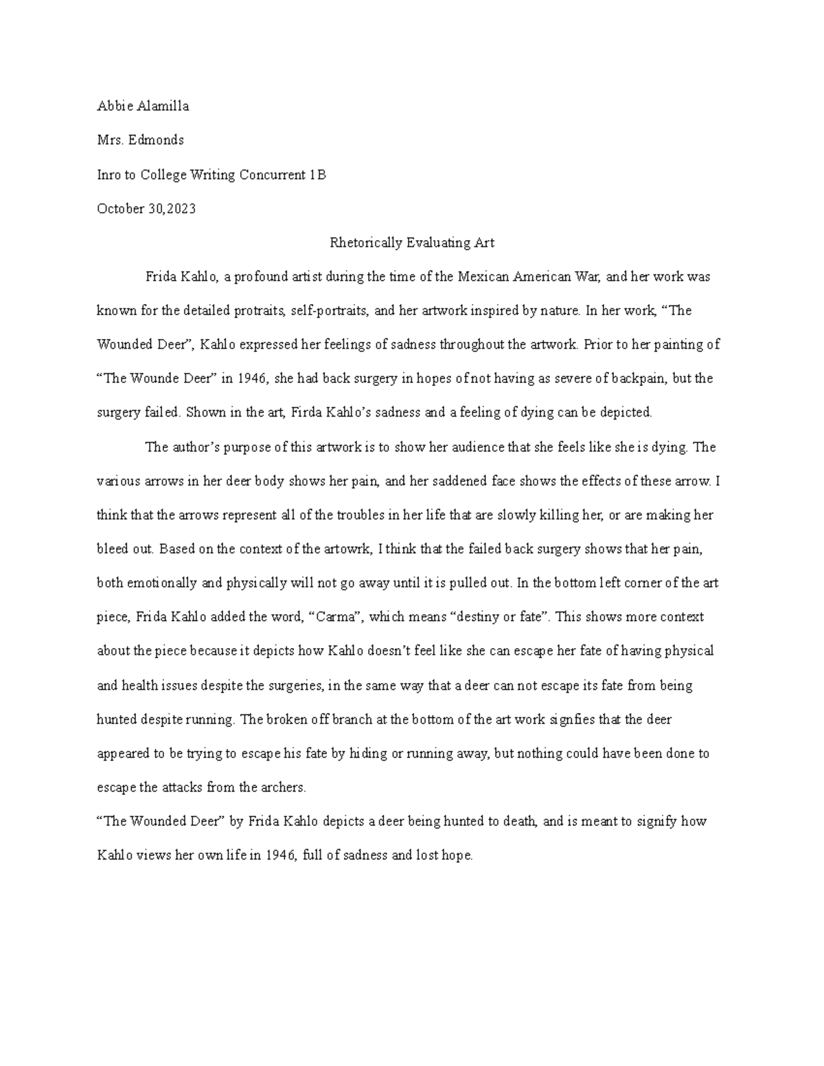 Rhetorically Evaluating Art - Abbie Alamilla Mrs. Edmonds Inro to ...