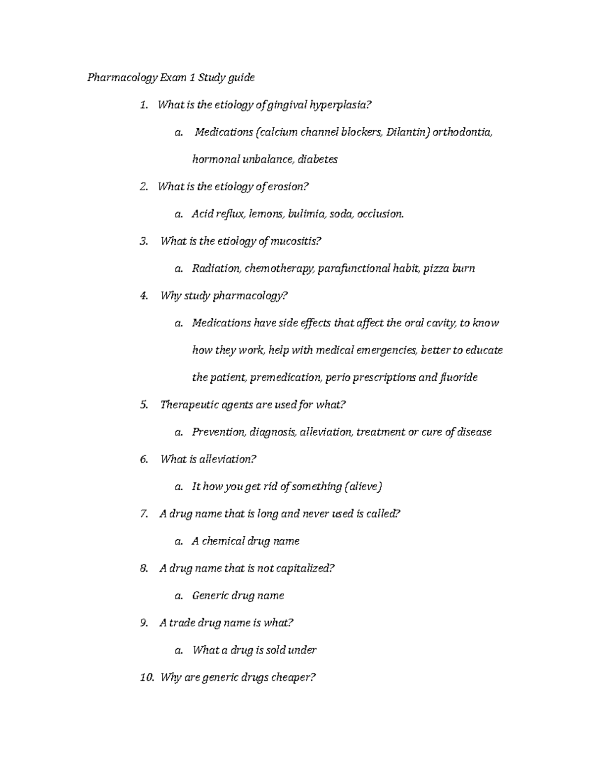 Pharmacology Exam 1 Study Guide - Pharmacology Exam 1 Study Guide 1 ...