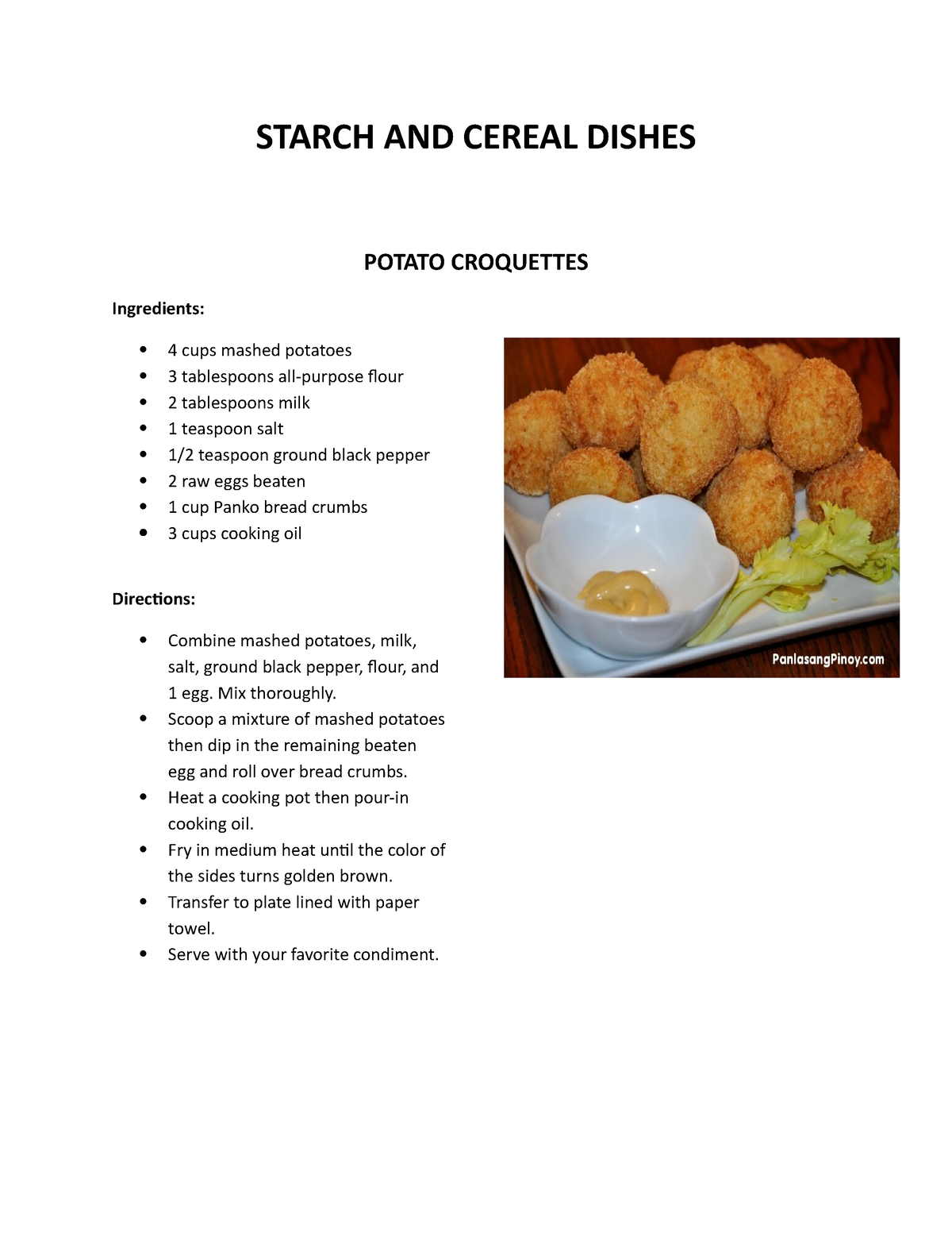 Starch And Cereal Dishes 2 Starch And Cereal Dishes Potato Croquettes