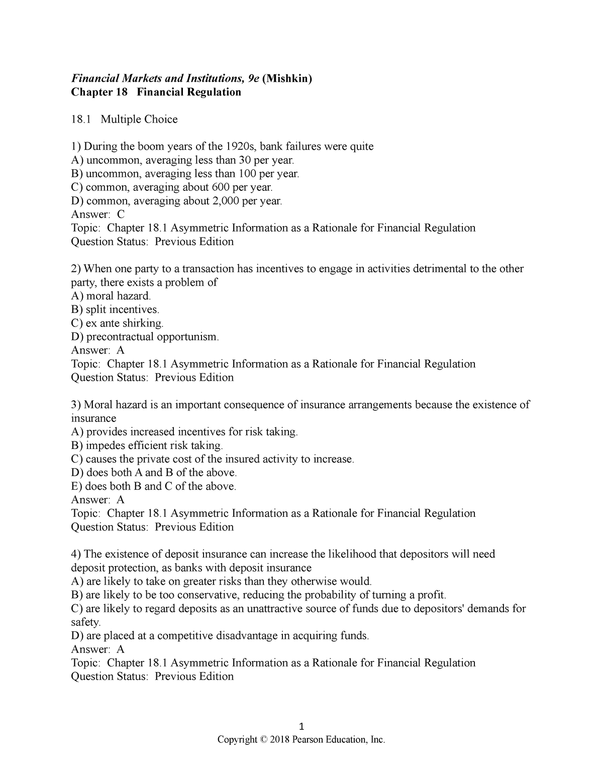 Chapter 18 - Test Bank For Financial Markets - Financial Markets And ...