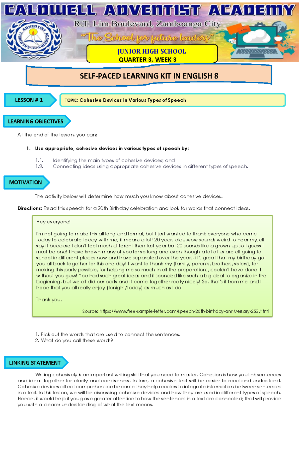 persuasive speech using cohesive devices