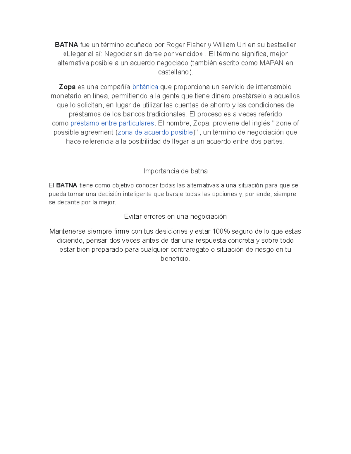 Batna examples for a institucion of international operations - BATNA ...