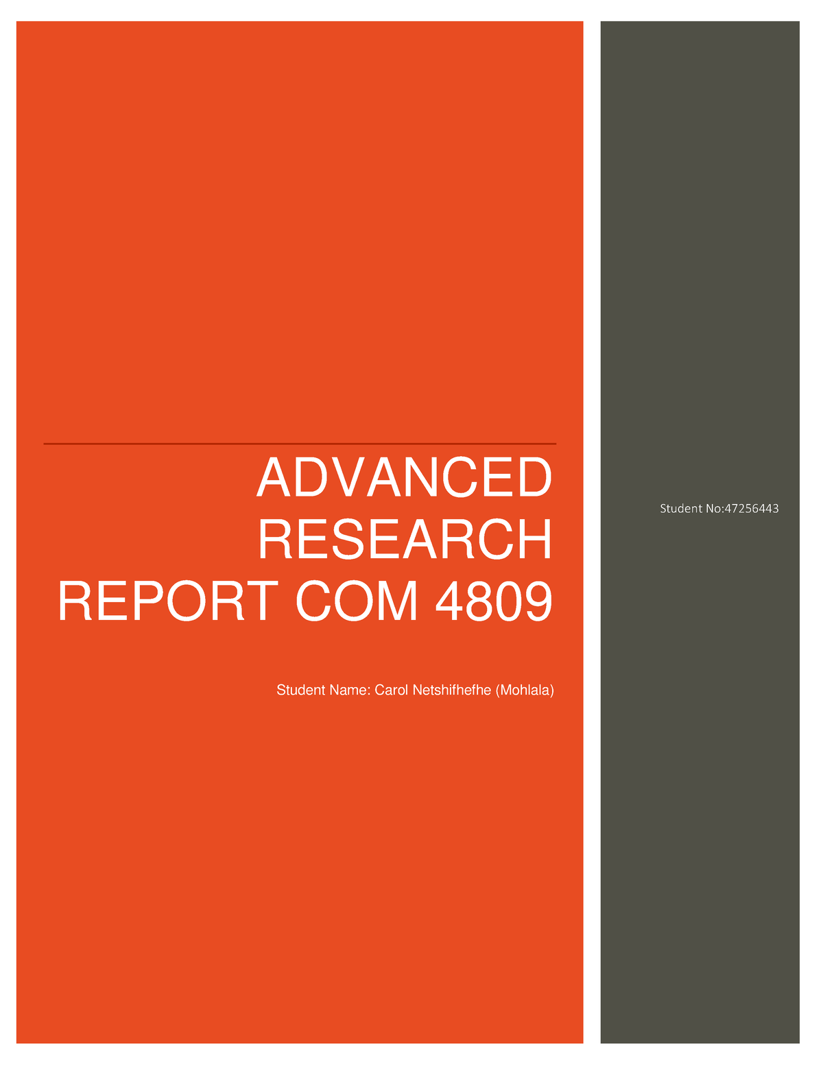 COM4809 Portfolio Exam 2019 - ADVANCED RESEARCH REPORT COM 4809 Student ...