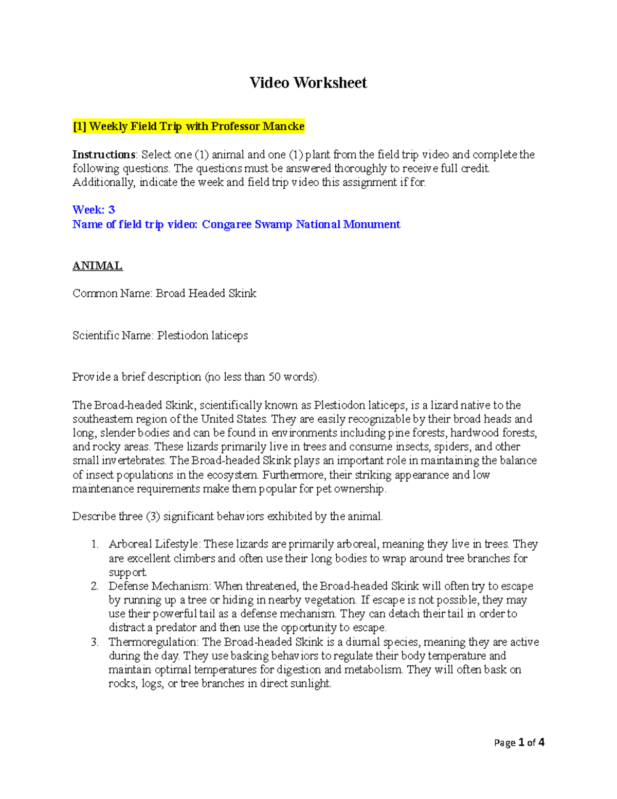 Field Trip Video Worksheet - Video Worksheet [1] Weekly Field Trip with ...