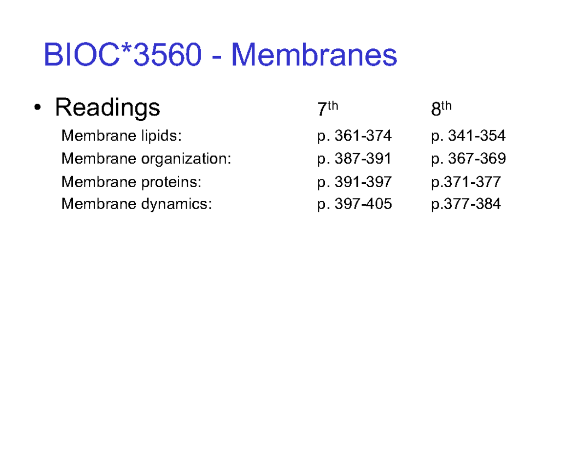 BIOC 3560 E Membranes Full - BIOC*3560 - Membranes Readings 7 Th ...