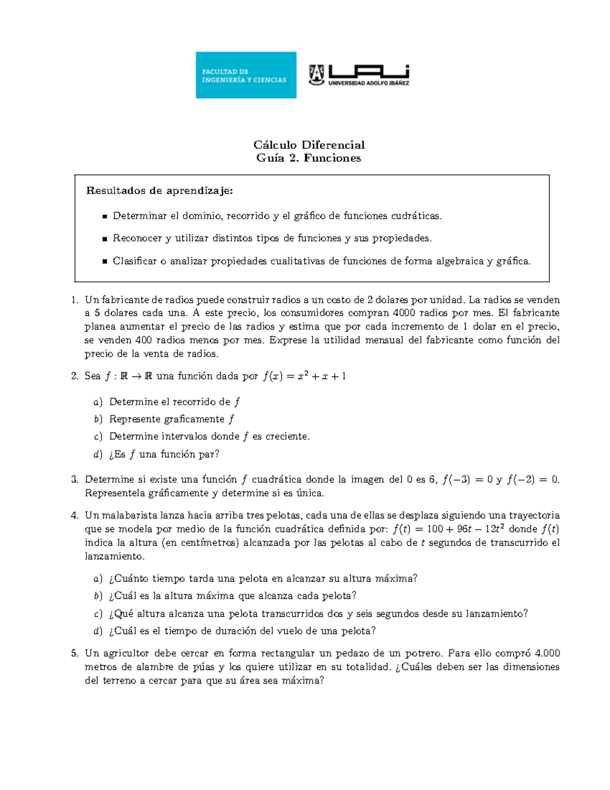 Guia2 2 - C ́alculo Diferencial Gu ́ıa 2. Funciones Resultados De ...